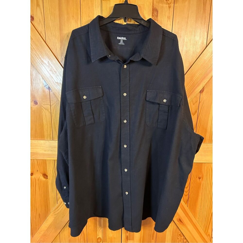 KingSize Shirt Mens 5XL Big Black Long Sleeve Double Pockets Button Up (4637) Re